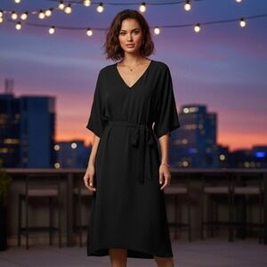 Three Eighty Two Lainey Wrap Dress Womens M Ruffle Mini Black Tie Front Goth NWT